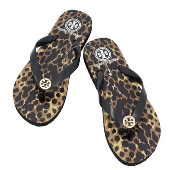 tory burch leopard print flip flops
